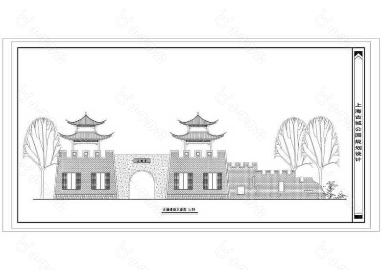 上海豫园古城公园施工古墙遗韵城楼图纸