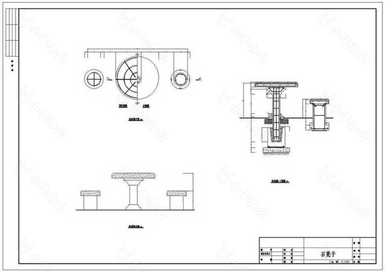 公园景观规划设计石凳子CAD图纸
