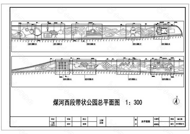 唐山煤河带状公园园林设计总平面CAD图纸