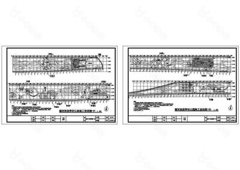 唐山煤河带状公园园林设计施工放线设计图