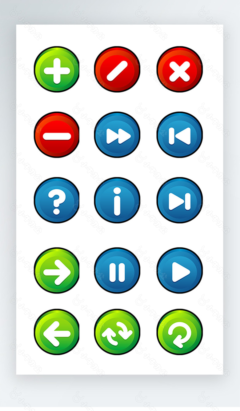 按钮图标彩色写实图标素材PNG