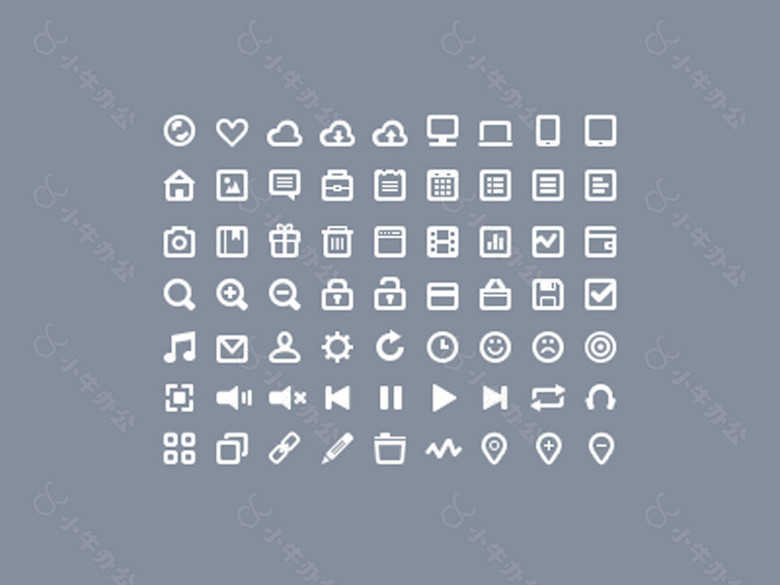 63个白色线条矢量图标icons