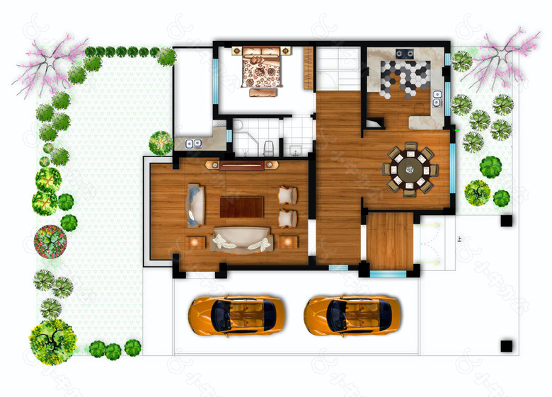 家装室内户型平面彩色渲染图