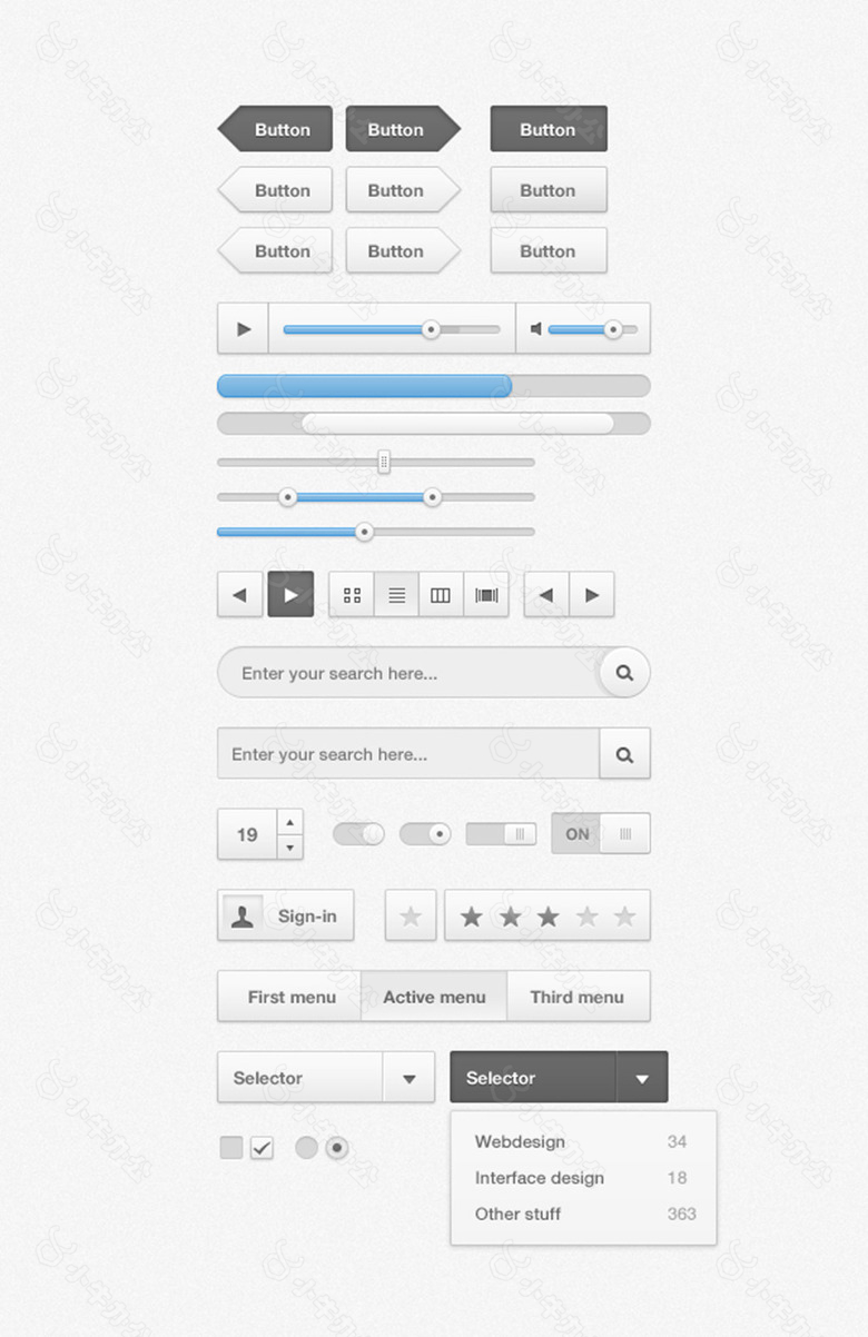银白色网页按钮进度条搜索框素材设计