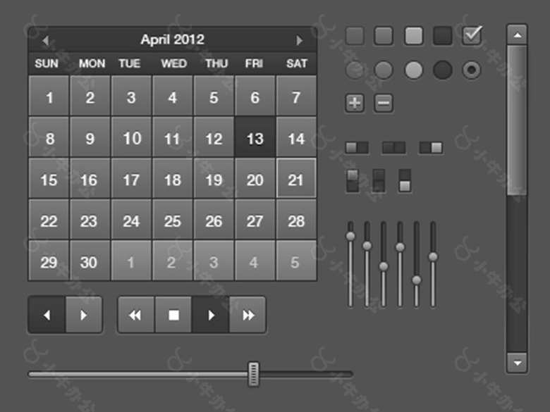 黑色网页日历复选框滑块进度条设计