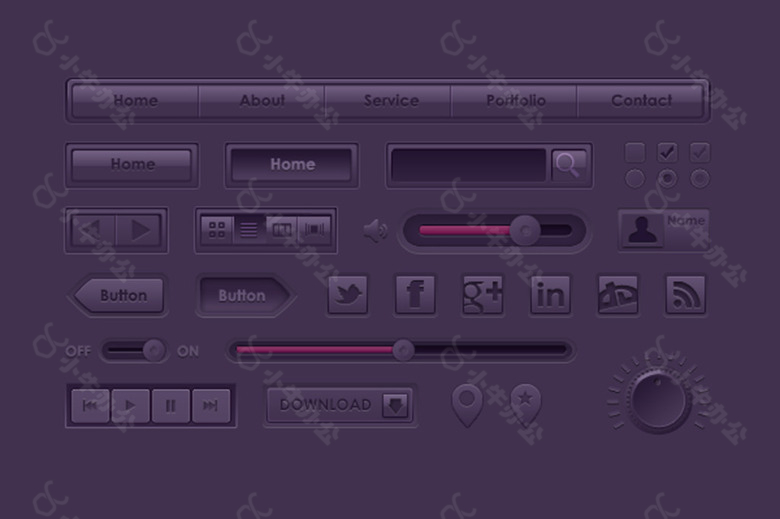 紫色导航菜单按钮进度条复选框网页素材