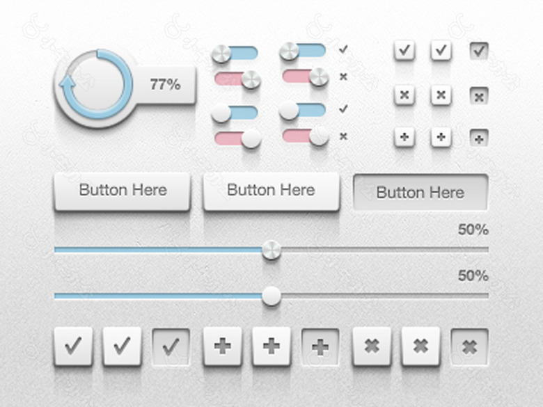 银白色网页进度条勾选开关按钮素材