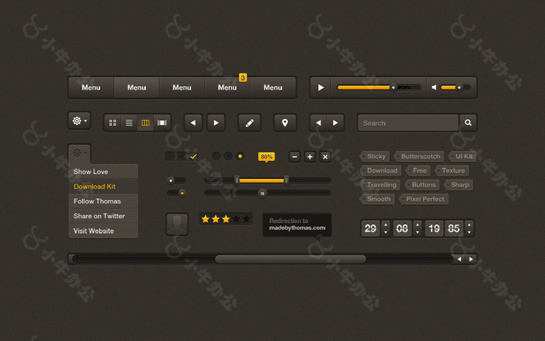 棕色网页导航音乐播放器下拉框滑块按钮素材