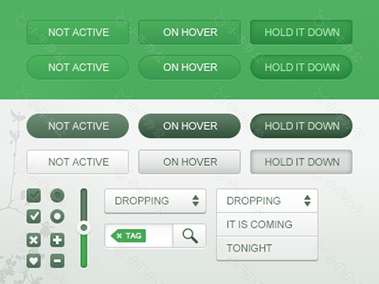 绿色按钮滚动条下拉框单选框按钮素材