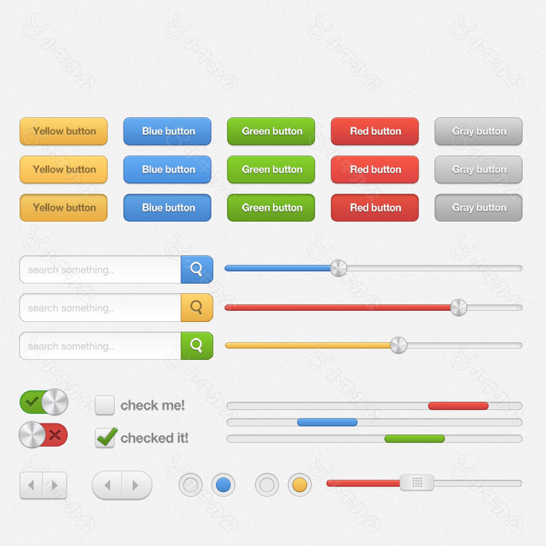 彩色网页按钮搜索就进度条滑块勾选框素材