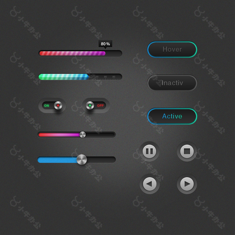 丰富多彩的条纹进度条开关按钮音乐播放器