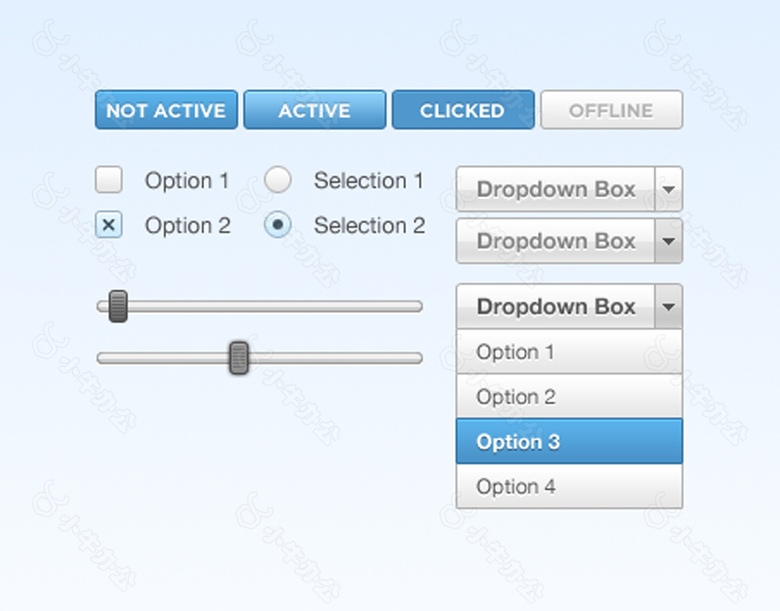 蓝色网页按钮下拉框勾选框进度条素材