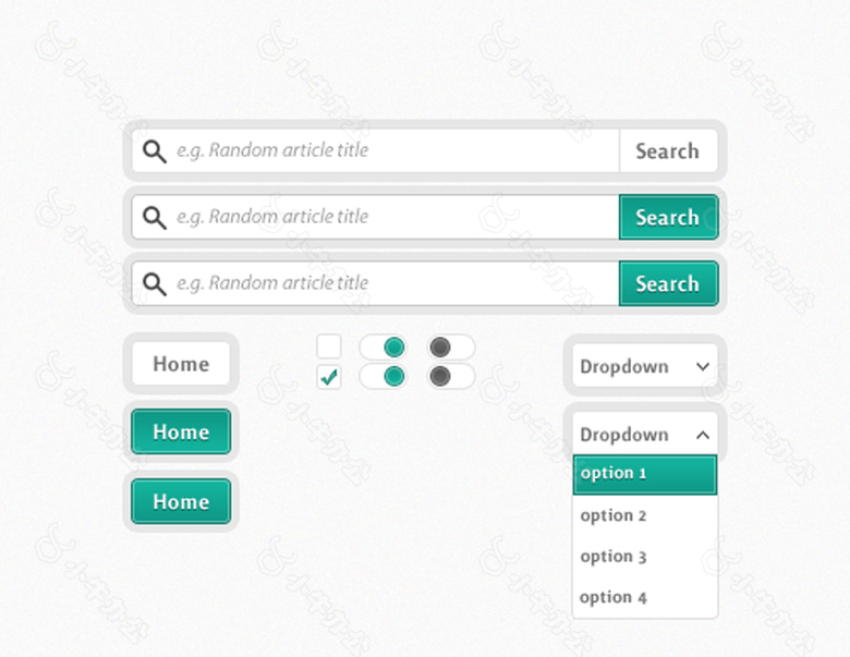 绿色网页搜索框勾选框下拉菜单按钮素材