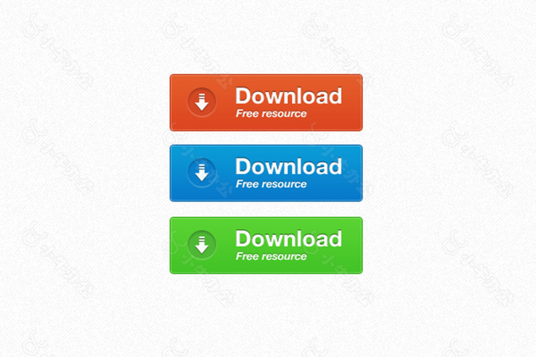 三色立体下载按钮图标素材