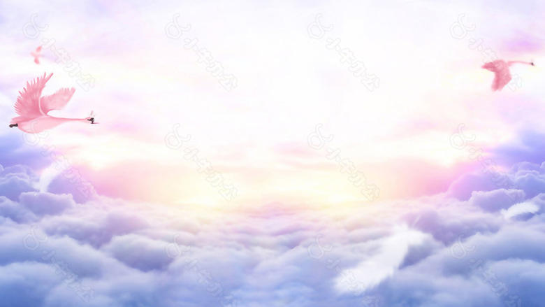 唯美动画仙鹤天空淘宝banner背景