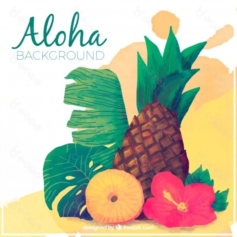 ALOHA背景菠萝水彩花卉