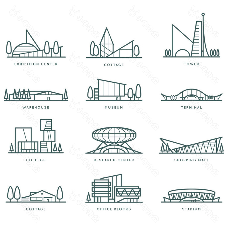 12建筑图标矢量set2中的免费的图标