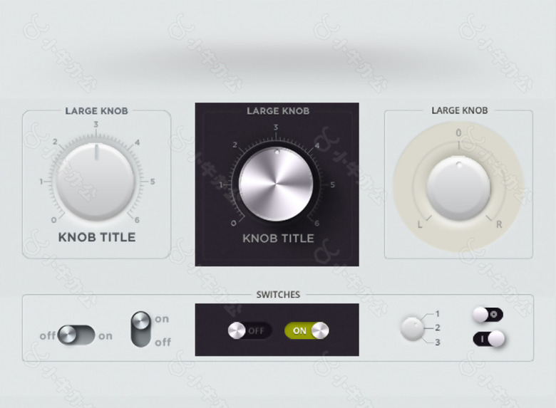 网页UI金属质感旋转按钮开关滑块素材