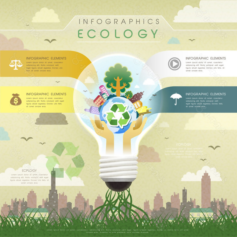 精美灯泡环保信息图矢量背景
