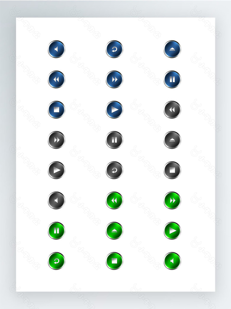 各种颜色的圆形媒体播放器按钮图标