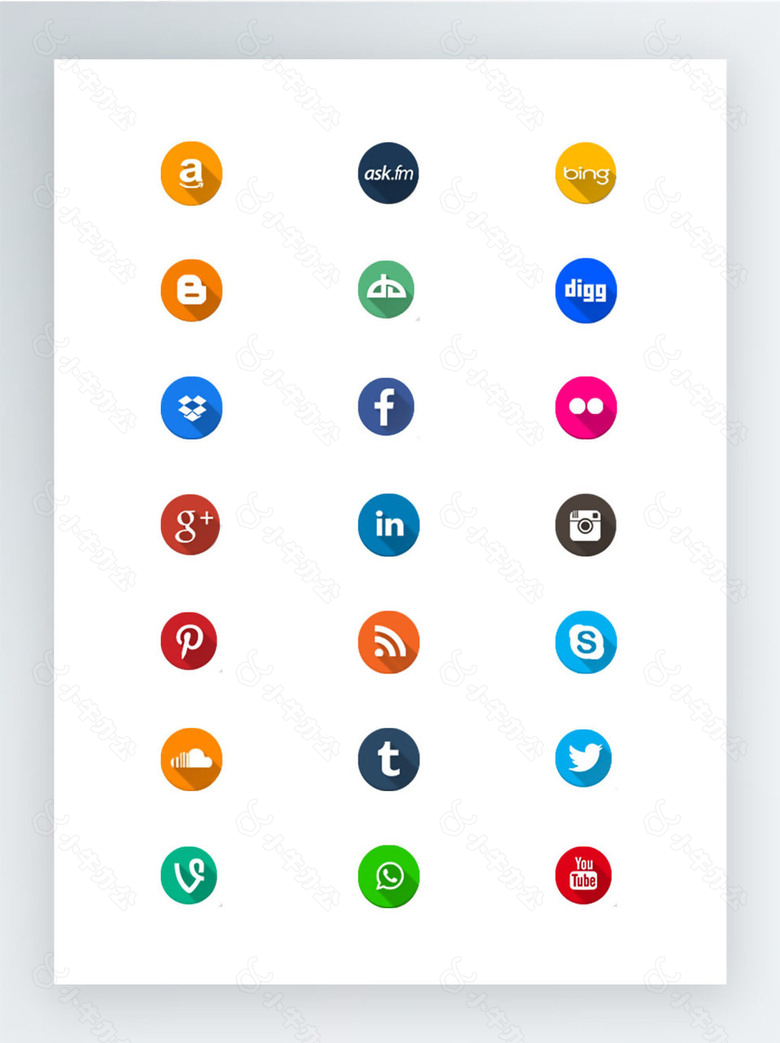圆形带阴影效果的国外社交媒体网站图标集