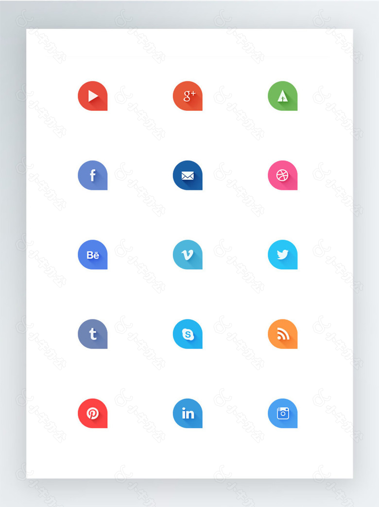 水滴效果的扁平化社交网站图标集