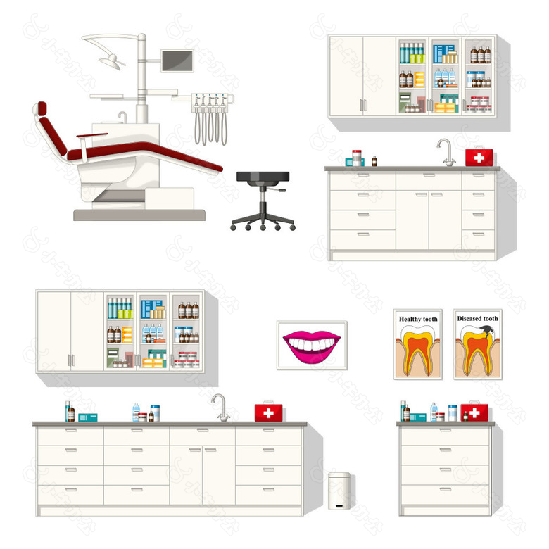 实用医疗牙科用品插画