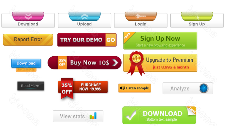 彩色的网页UI下载酷炫渐变图文按钮