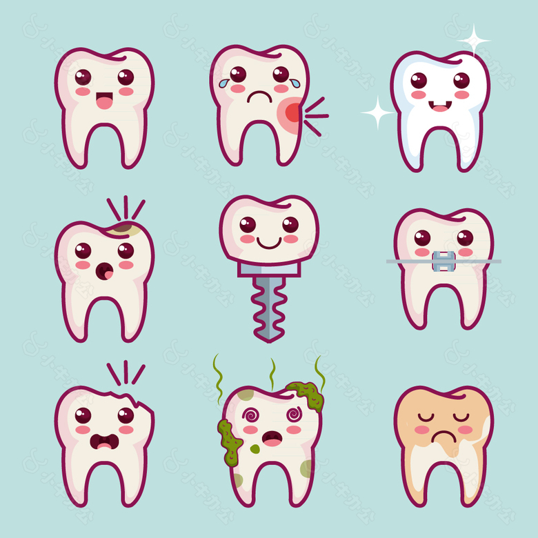 可爱卡通牙齿图标设计