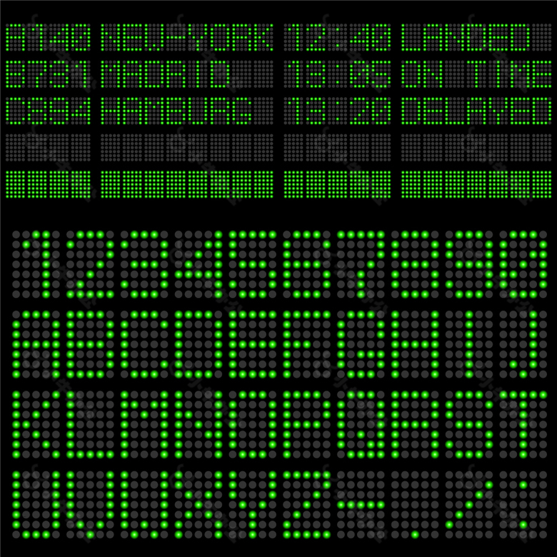 40个绿色LED字母和数字设计矢量图