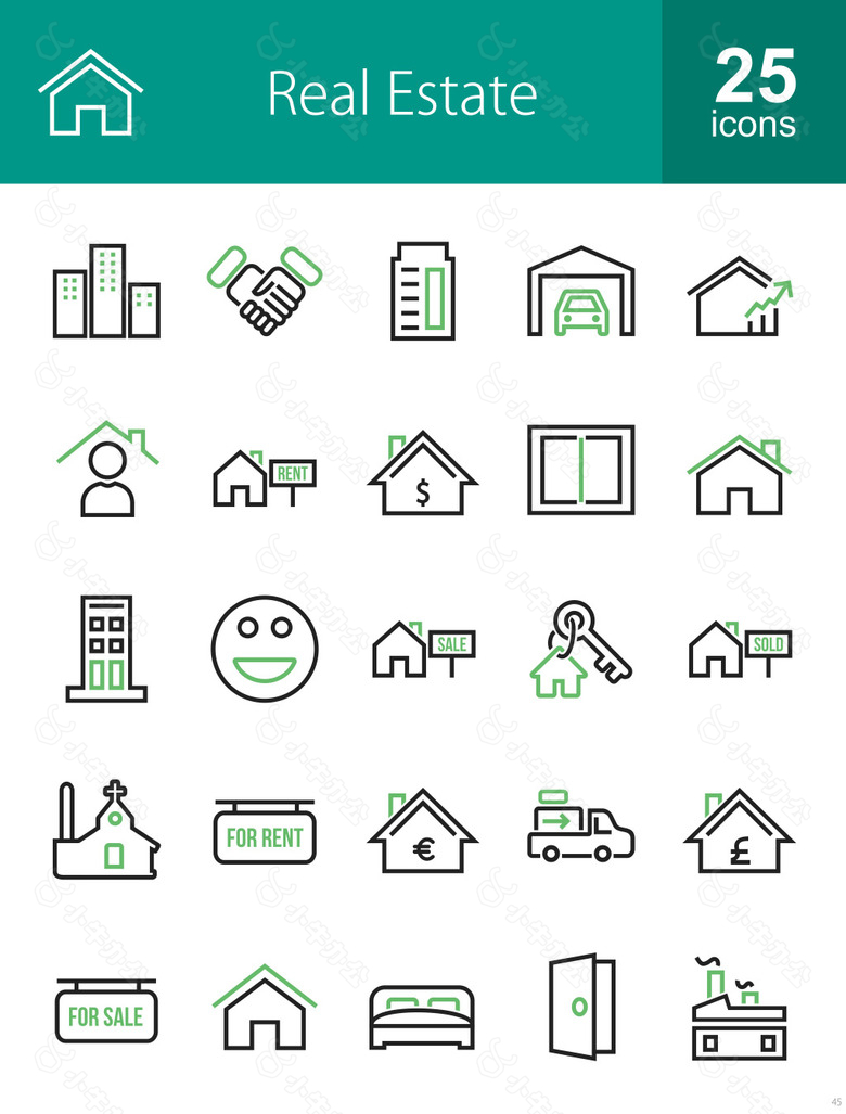 25个房地产绿黑色图标