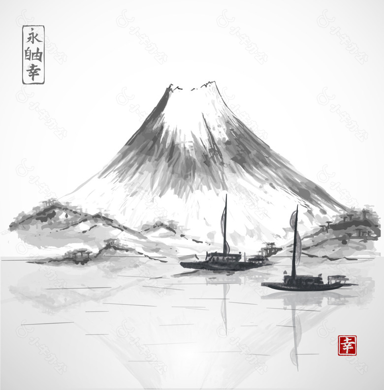 艺术水墨山水风景插画