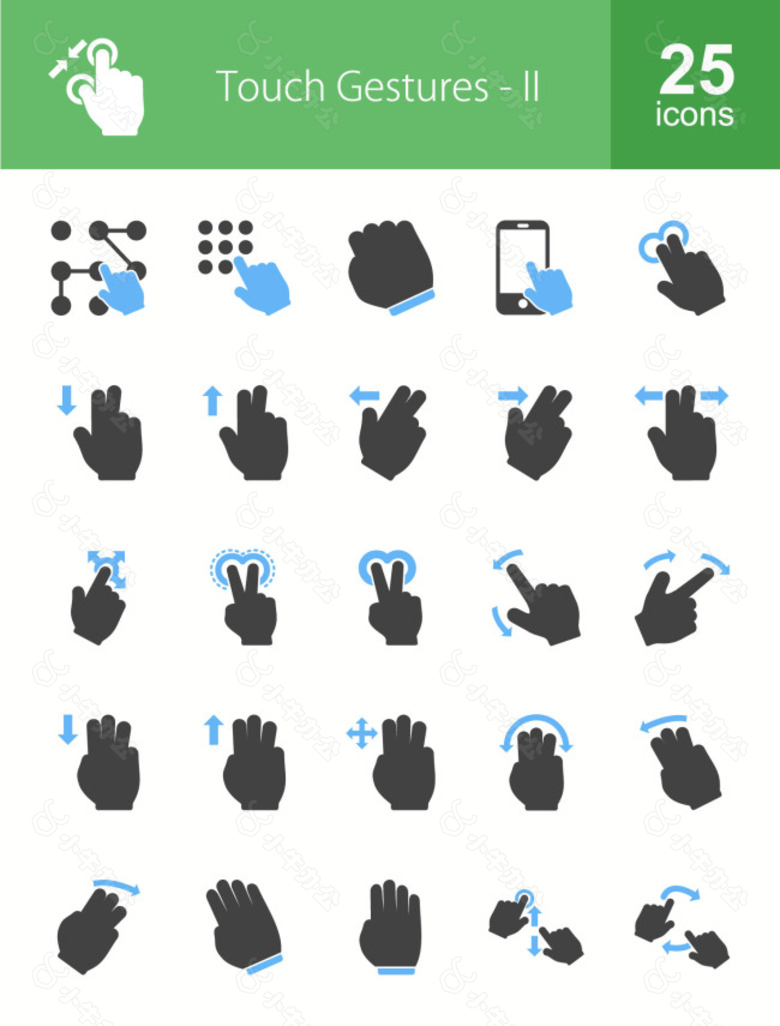25款灰色触摸手势icon素材