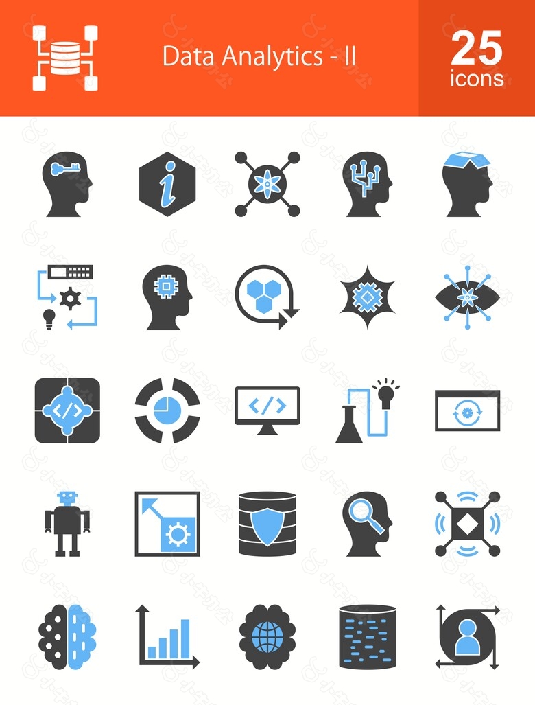 数据分析相关的蓝黑色图标
