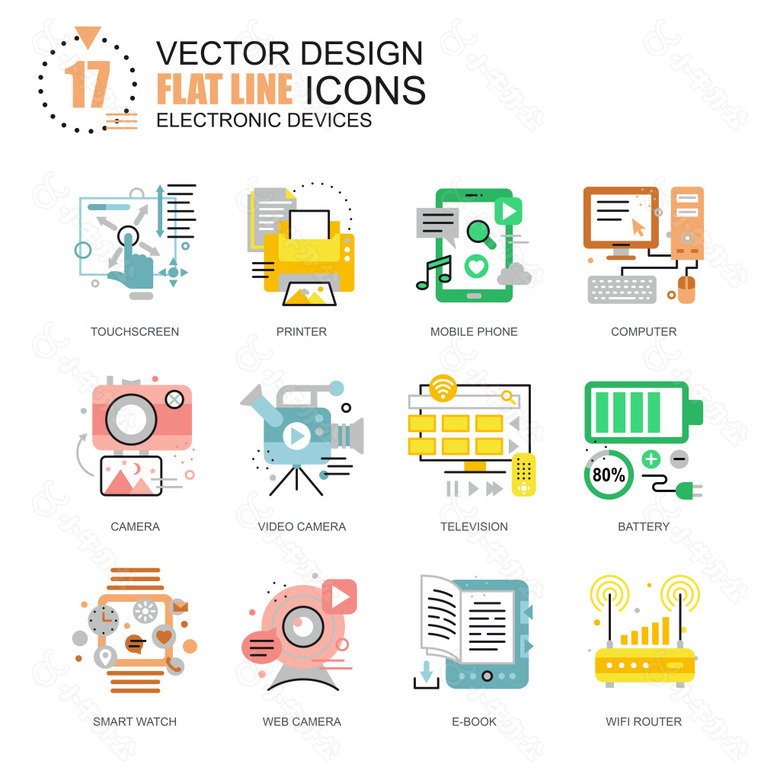 彩色扁平化电子设备的图标