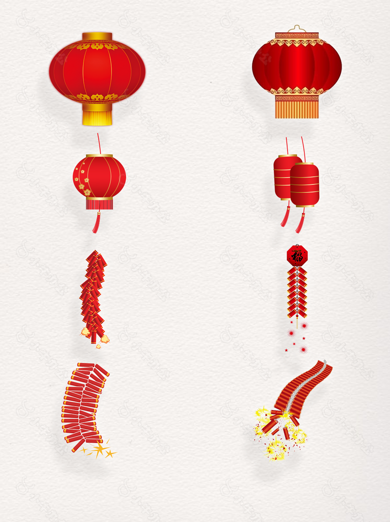 元旦喜庆素材灯笼元素鞭炮装饰设计图案集合