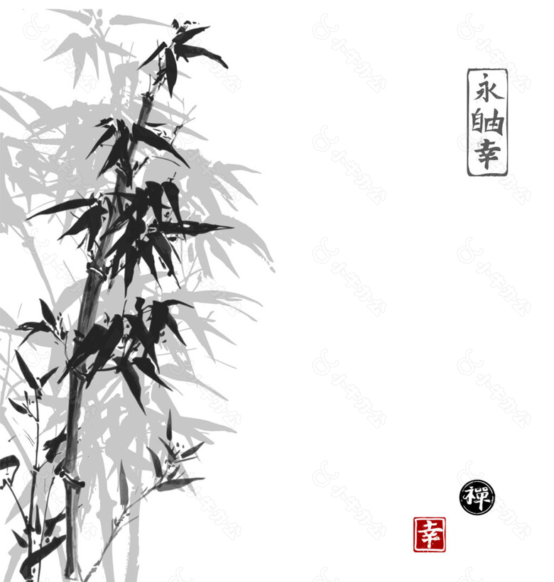 中国风竹枝水墨山水装饰元素