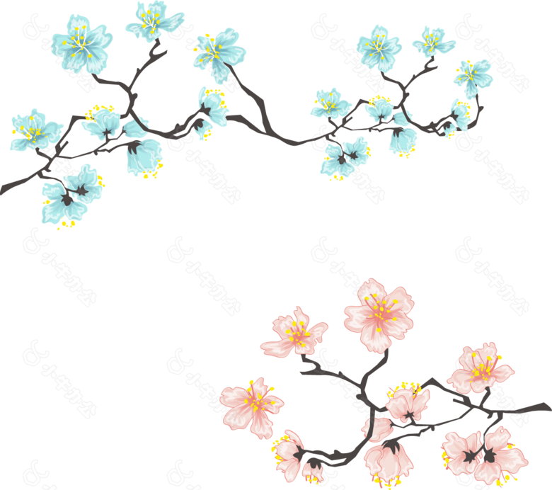 清新风格彩色樱花装饰元素