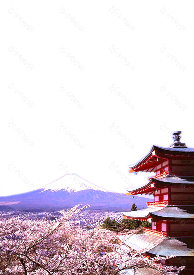 清新简约雪山风景日本旅游装饰元素