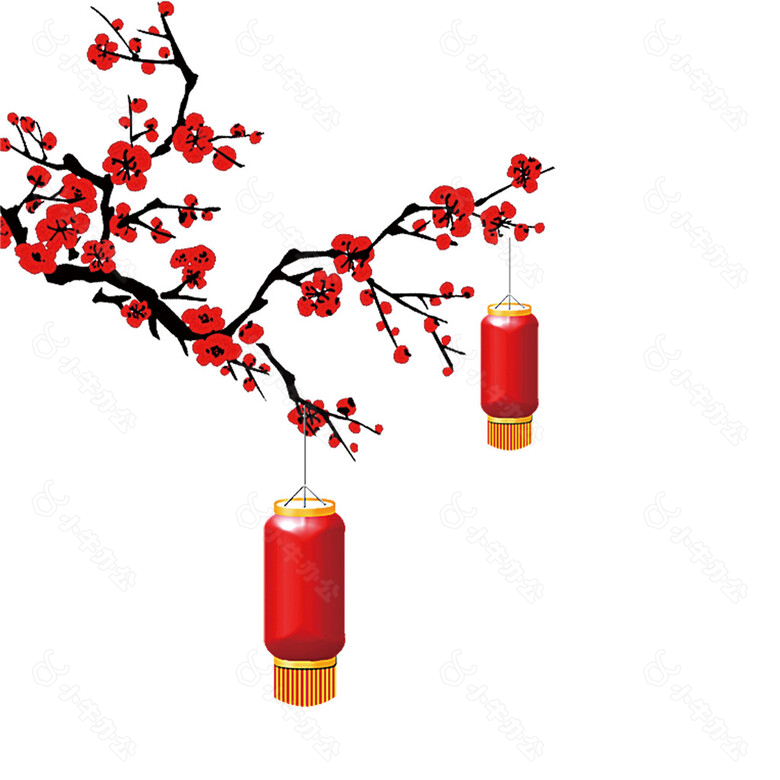 中国风新年梅花枝灯笼元素