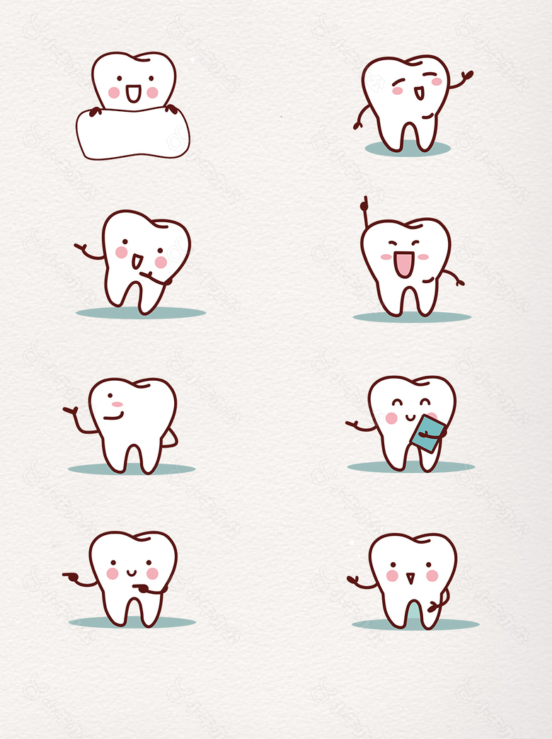 一组手绘可爱牙齿图案