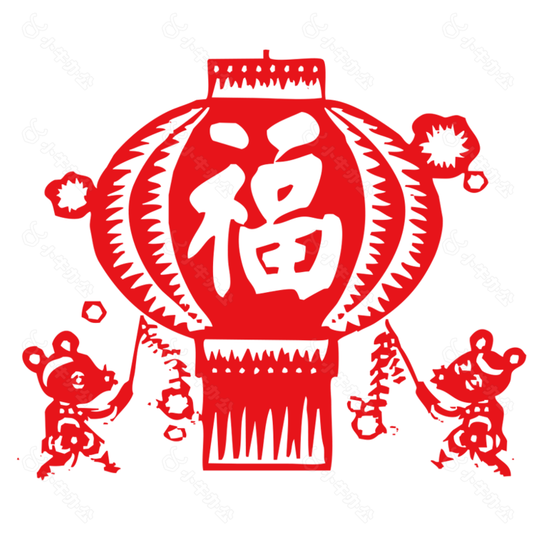 红色新年福字剪纸PNG素材