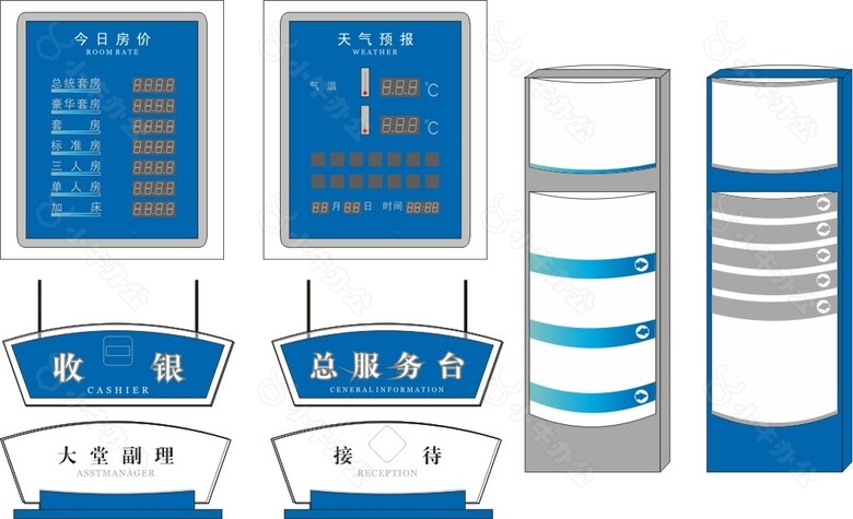 酒店立式楼层导视牌悬挂式标识牌导视系统CDR矢量