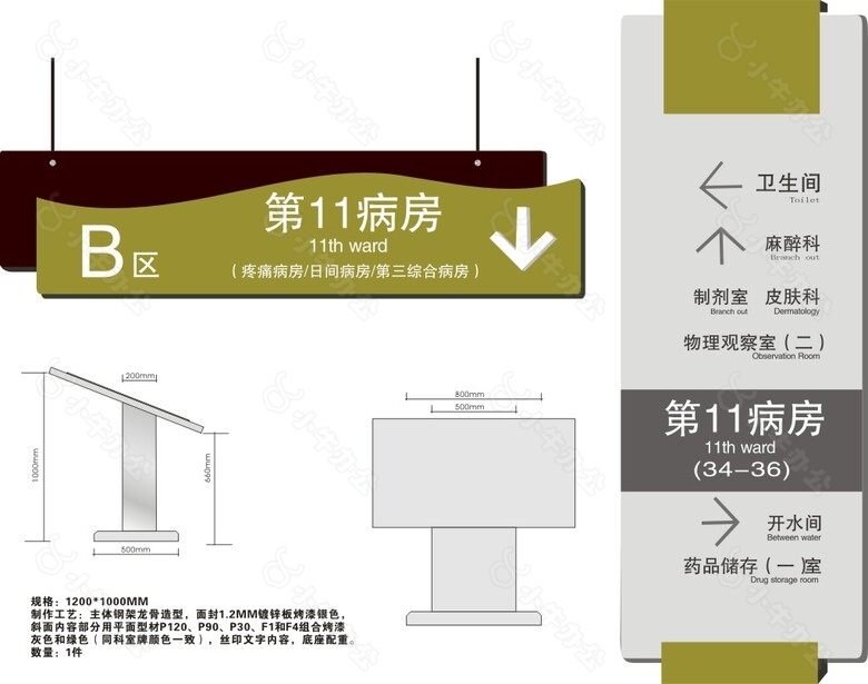 医院悬挂式指示牌立式指示牌导视系统CDR矢量