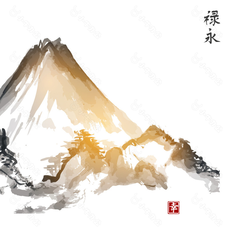 水彩手绘山水插画