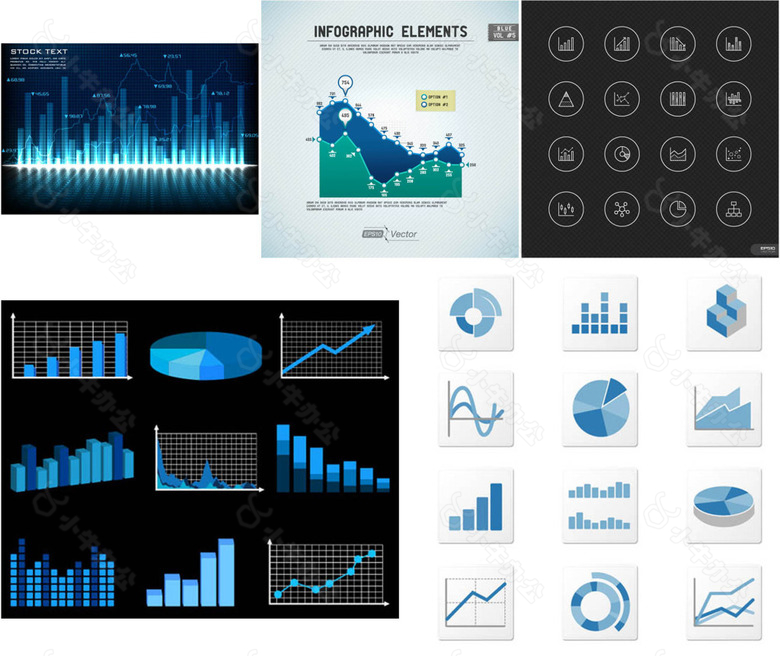 样式不一的数据统计图表矢量