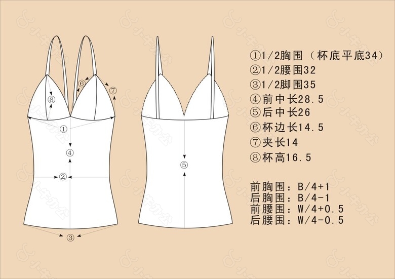 连杯吊带背心纸样