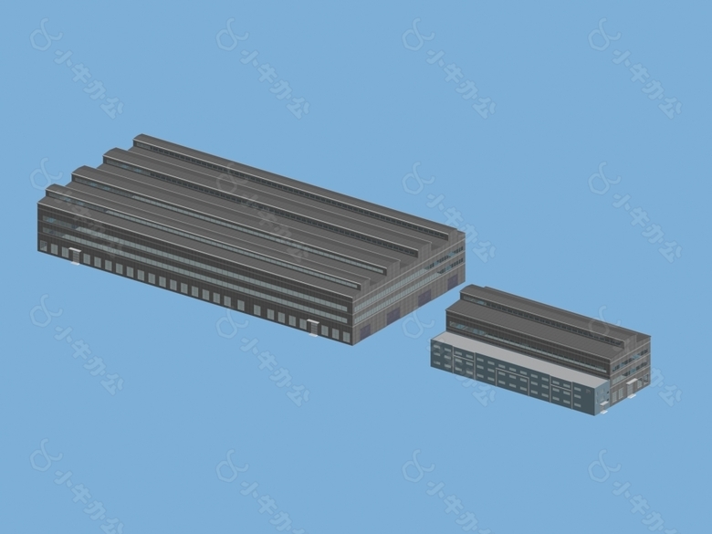 厂房加办公室 灰色模型