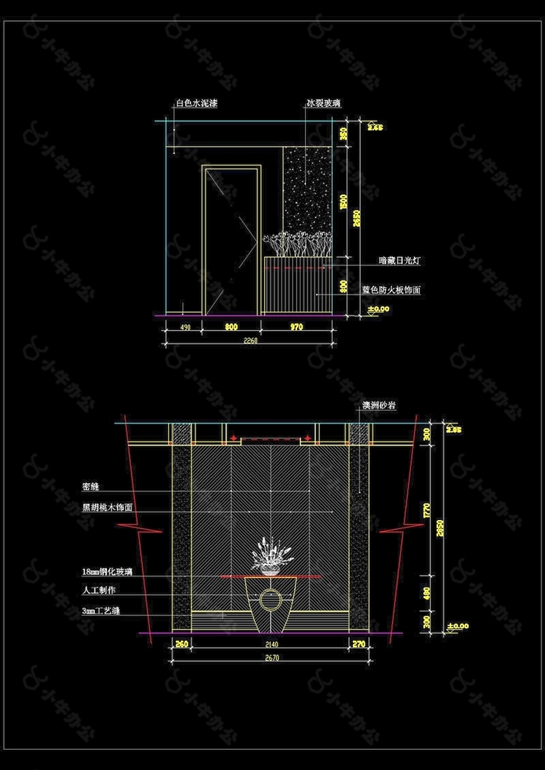 现简约室内玄关施工cad立面图效果图