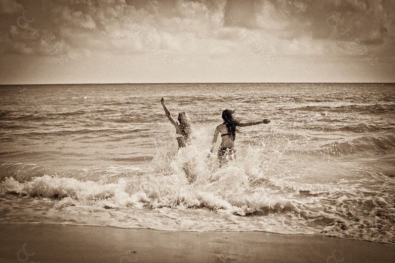 女孩,海滩,海洋